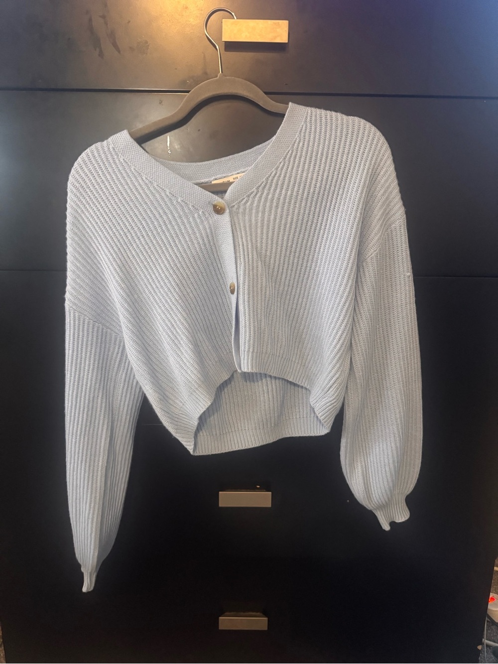 SHEIN Pale Blue Cropped Ribbed Button Cardigan